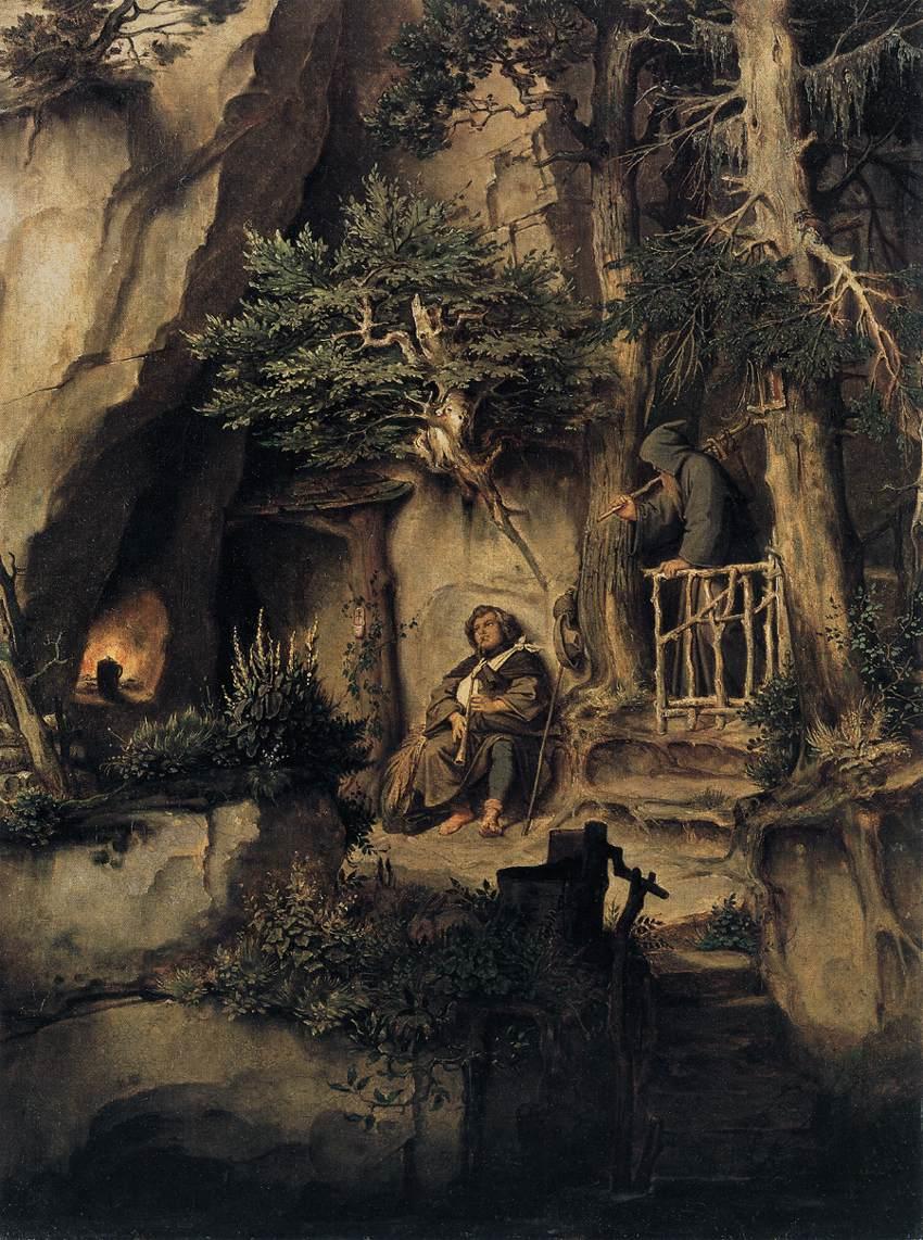 Musician and Hermit, vintage artwork by Moritz von Schwind, A3 (16x12") Poster Print