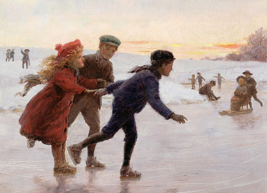 Children Skating by Percy Tarrant,16x12(A3) Poster