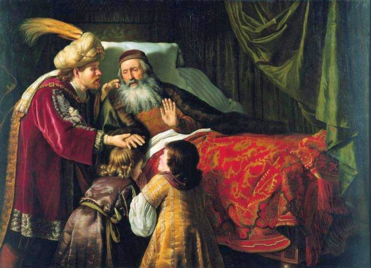Jacob Blessing the Sons of Joseph, vintage artwork by Jan Victors, 12x8" (A4) Poster