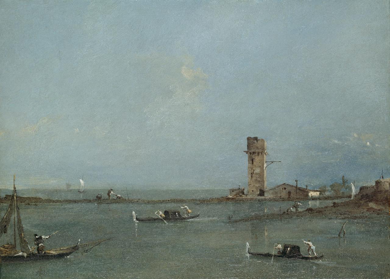 Gates of Venice (View of the Venetian lagoon with the Tower of Marghera), vintage artwork by Francesco Guardi, 12x8" (A4) Poster
