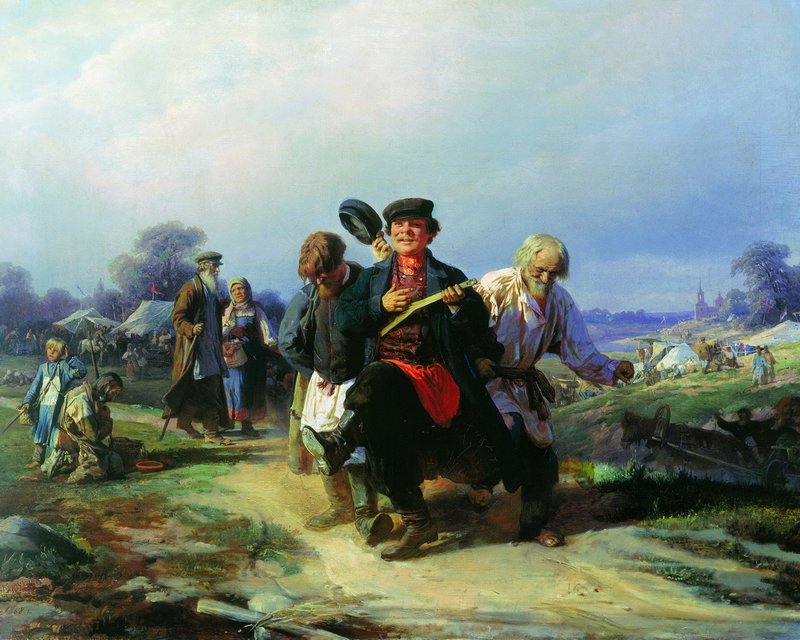 Back from the Village Fair, vintage artwork by Alexei Korzukhin, 12x8" (A4) Poster
