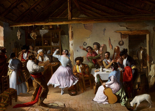 Dance at a Country Inn, vintage artwork by Rafael Benjumea, A3 (16x12") Poster Print