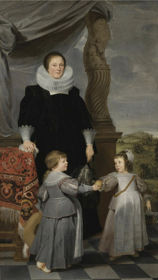 Portrait of Mechteld Lintermans and her two children, vintage artwork by Gaspard de Crayer, 12x8" (A4) Poster