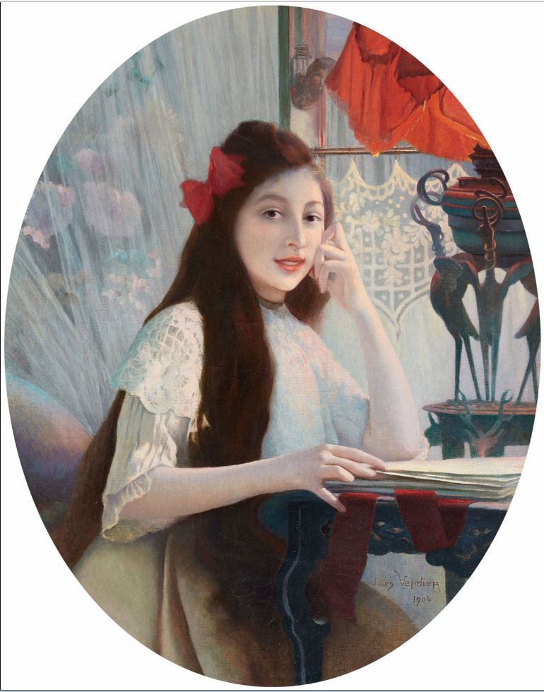 Portrait of a Young Girl at a Desk by Jules-Victor Verdier,A3(16x12")Poster