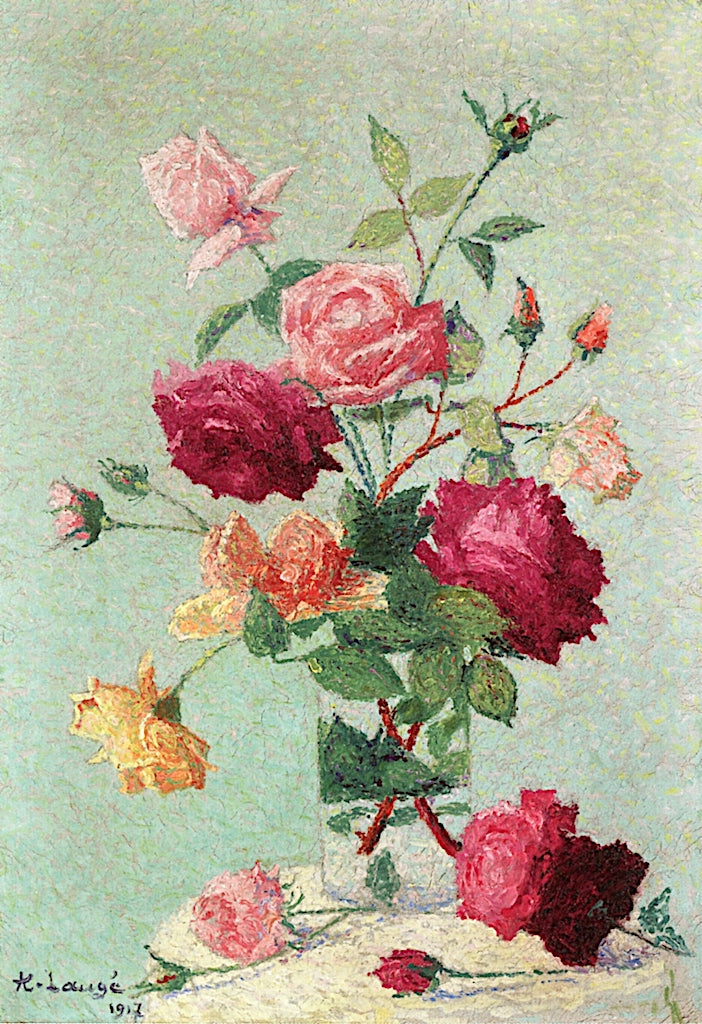 Bouquet of Roses in a Clear Vase by Achille Lauge,A3(16x12")Poster
