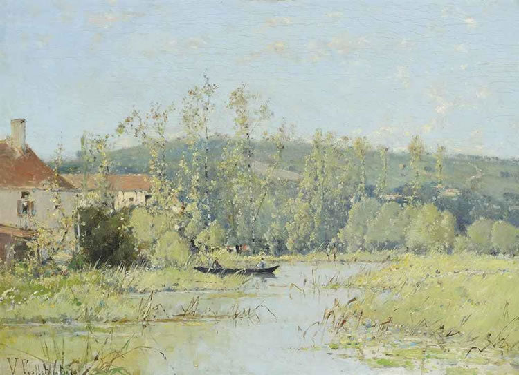 Small Boat on River, vintage artwork by Victor Viollet-le-Duc, 12x8" (A4) Poster
