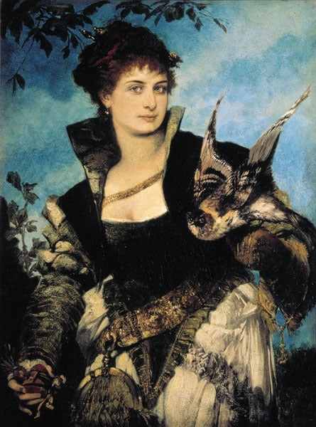 Die Falknerin, vintage artwork by Hans Makart, 12x8" (A4) Poster