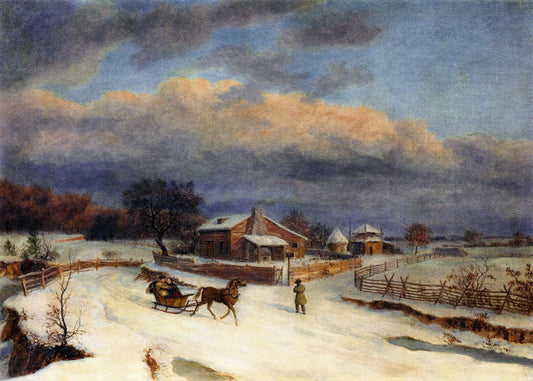 Kennett Square in Winter, vintage artwork by Thomas Birch, 12x8" (A4) Poster