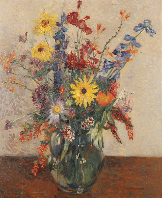 lowers in a glass jug on a table top by James Bolivar Manson,16x12(A3) Poster
