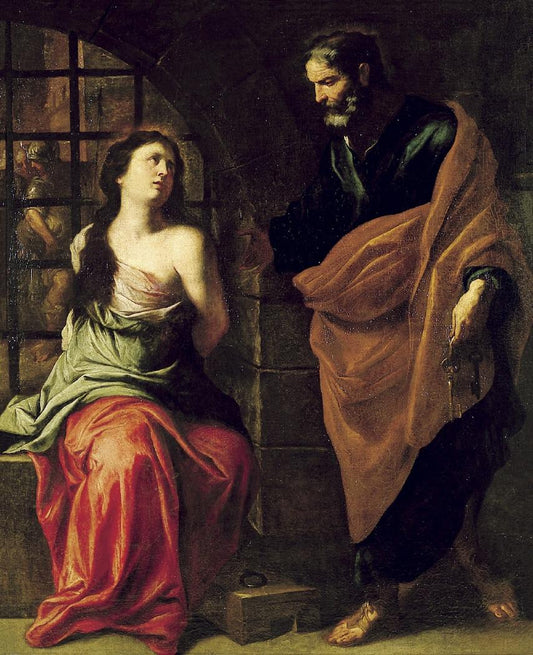 Saint Peter and Saint Agatha, vintage artwork by Pietro Novelli, 12x8" (A4) Poster