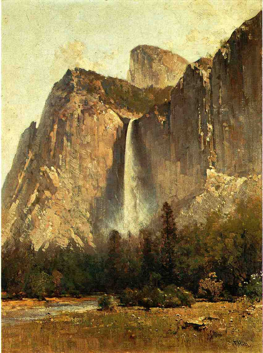 Bridal Veil Falls - Yosemite Valley, vintage artwork by Thomas Hill, 12x8" (A4) Poster