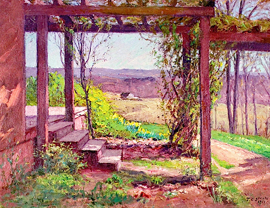 Pergola in Early Evening, vintage artwork by Theodore Clement Steele, 12x8" (A4) Poster