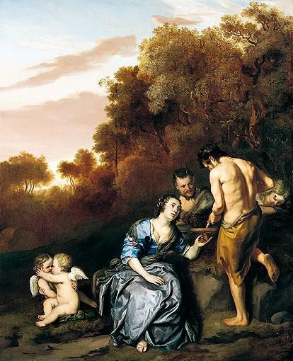 Daifilo Pouring Granida a Drink of Water, vintage artwork by Jacob Van Loo, 12x8" (A4) Poster