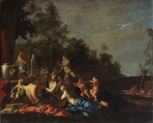Musical Party with Nymphs and Putti, vintage artwork by Giulio Carpioni, 12x8" (A4) Poster