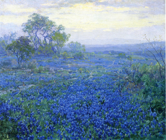 A Cloudy Day, Bluebonnets near San Antonio, Texas, vintage artwork by Julian Onderdonk, 12x8" (A4) Poster