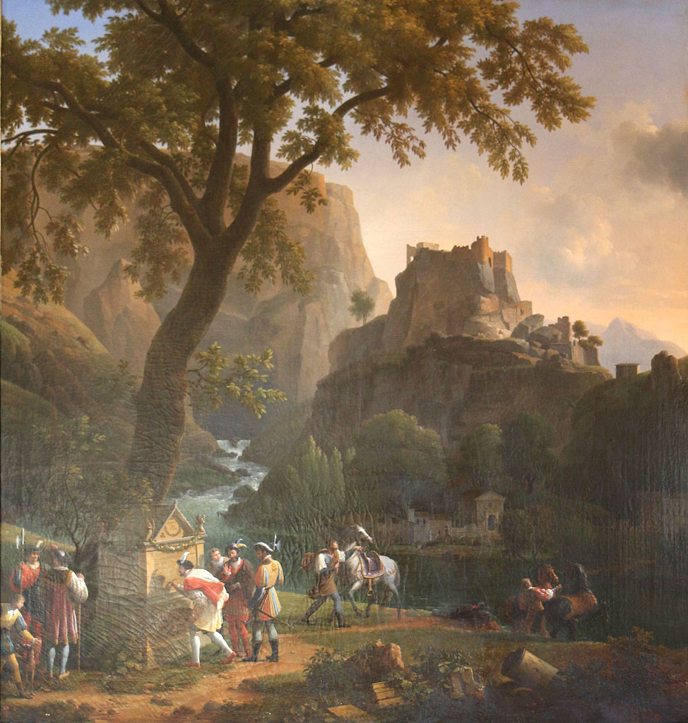 François I by  the fountain of Vaucluse, vintage artwork by Jean-Joseph-Xavier Bidauld, 12x8" (A4) Poster