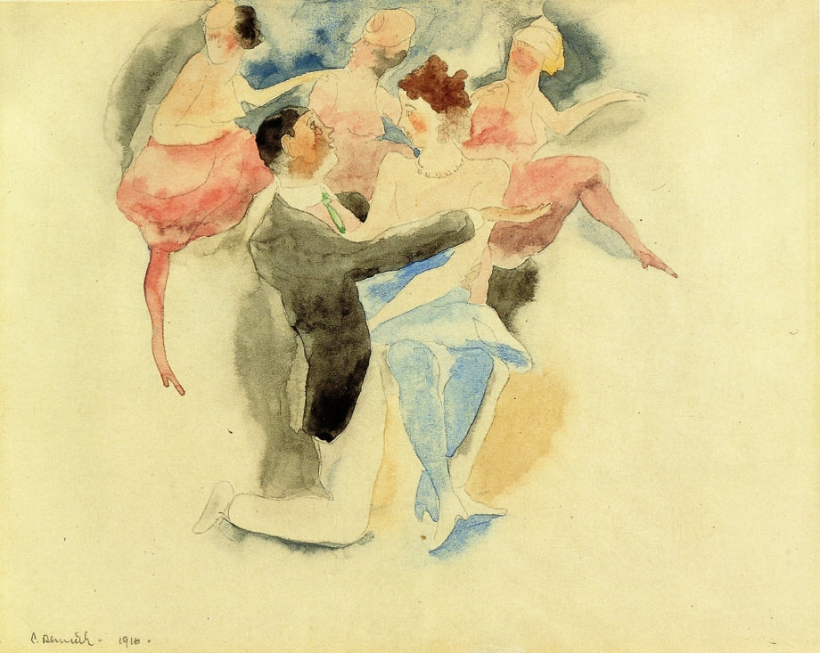 In Vaudeville: Man and Woman with Chorus, vintage artwork by Charles Demuth, 12x8" (A4) Poster