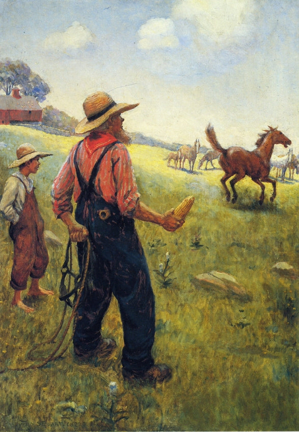 Farmer Catching Horses, vintage artwork by John Steuart Curry, 12x8" (A4) Poster