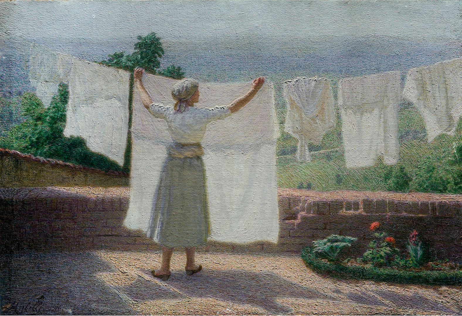 Stretching clothes in the sun by Angelo Morbelli,A3(16x12")Poster