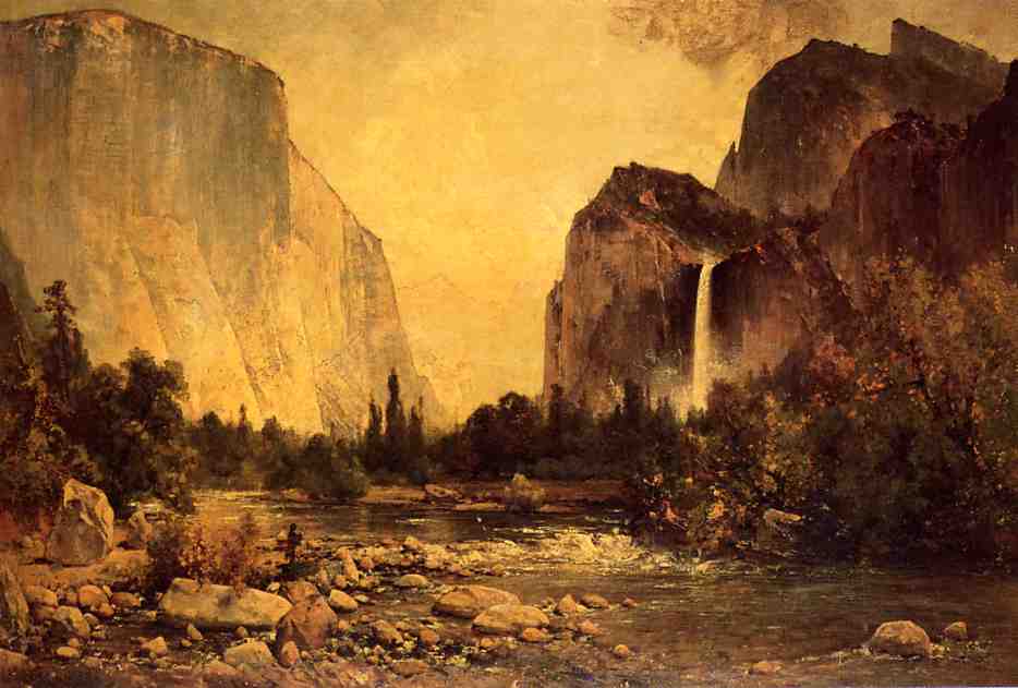 Lone Fisherman in Yosemite, vintage artwork by Thomas Hill, 12x8" (A4) Poster