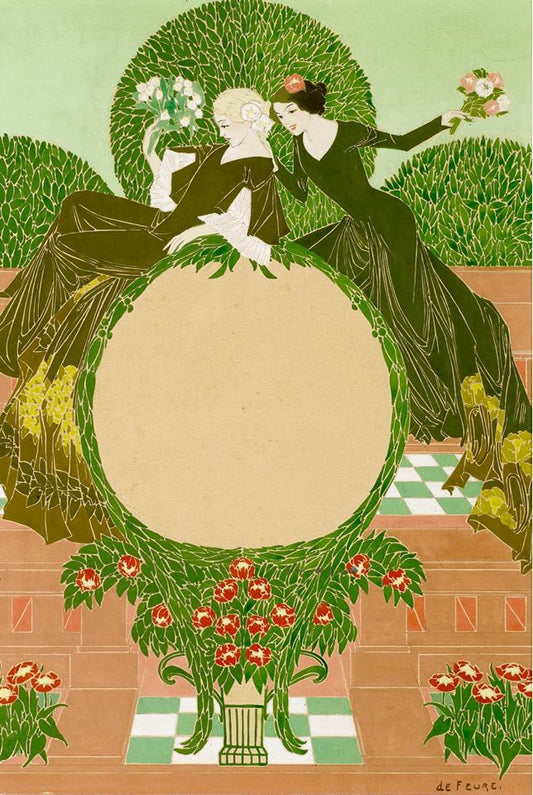  deux femmes assises entourees de fleurs by Georges de Feure,A3(16x12")Poster