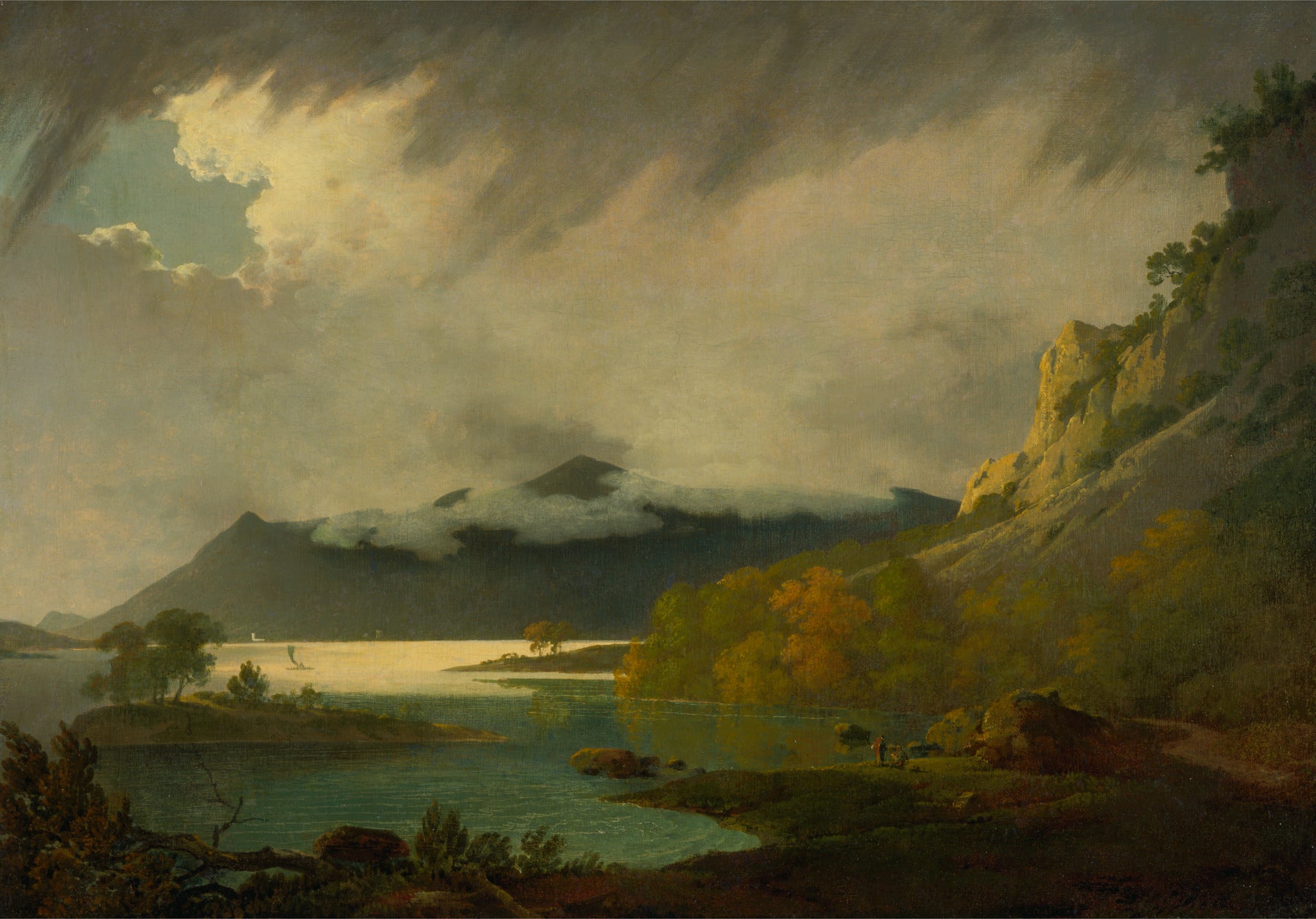 Derwentwater with Skiddaw in the Distance, vintage artwork by Joseph Wright of Derby , 12x8" (A4) Poster
