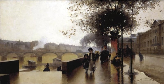 Les Quaise du Louvre, Paris, vintage artwork by Henri Gaston Darien, 12x8" (A4) Poster