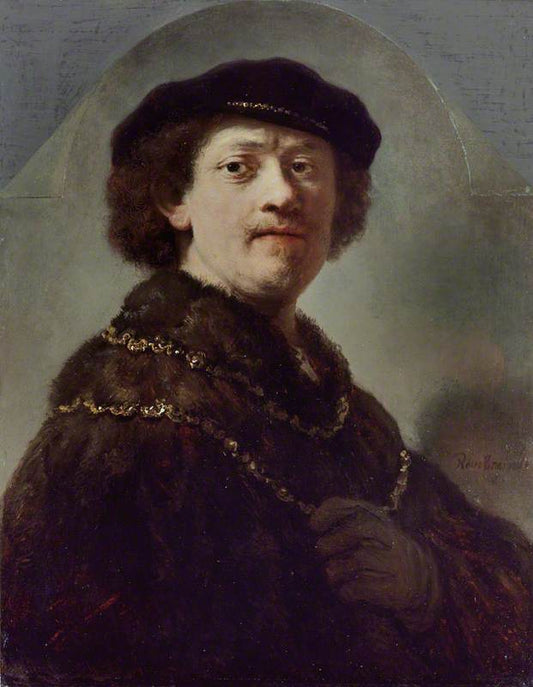 Bust of Rembrandt in a Black Cap, vintage artwork by Dutch School 17th Century - Unknown, 12x8" (A4) Poster