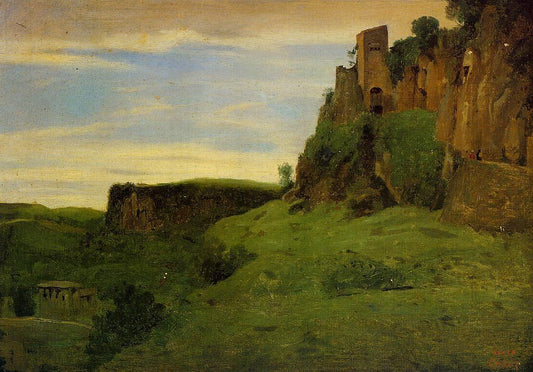 Civita Castellana - Buildings High in the Rocks, vintage artwork by Jean-Baptiste-Camille Corot, A3 (16x12") Poster Print