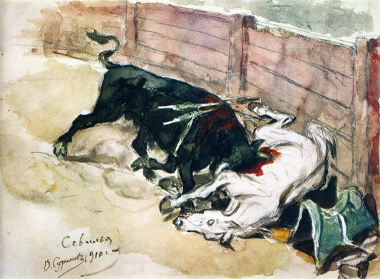 Corrida, Seville, vintage artwork by Vasili Ivanovich Surikov, 12x8" (A4) Poster
