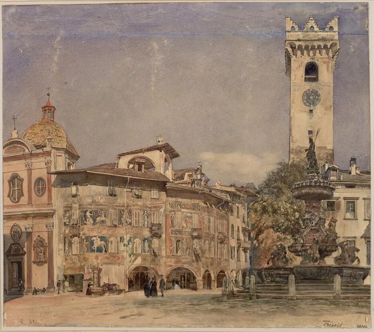 Der Neptunbrunnen in Trient, vintage artwork by Rudolf von Alt, A3 (16x12") Poster Print