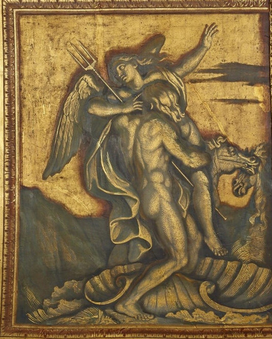 Salon of Venus - Neptune Abducting Coronis (detail), vintage artwork by Rene-Antoine Houasse, 12x8" (A4) Poster