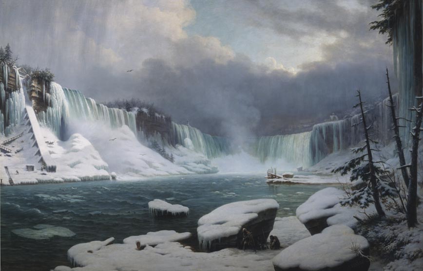 Niagara Falls In Winter, vintage artwork by Hyppolite Sebron, A3 (16x12") Poster Print