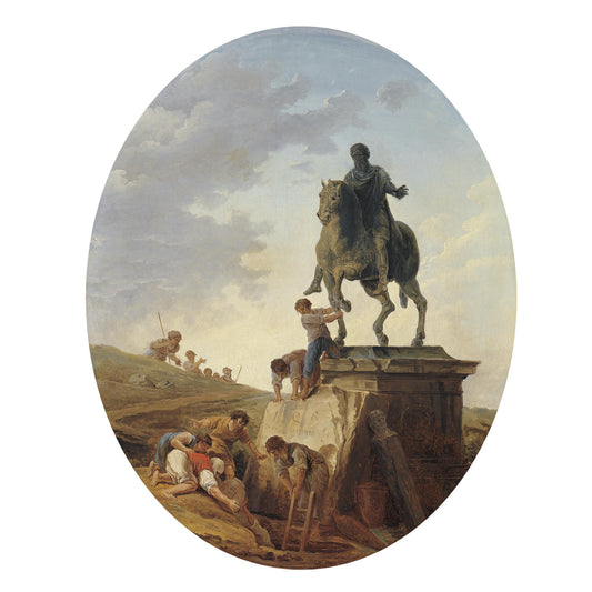 A capriccio with the Statue of Marcus Aurelius and tomb raiders at work, vintage artwork by Hubert Robert, 12x8" (A4) Poster