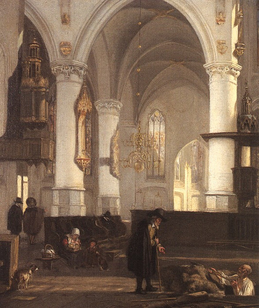 The digging of a new grave in the Old Church of Delft, vintage artwork by Emanuel de Witte, 12x8" (A4) Poster