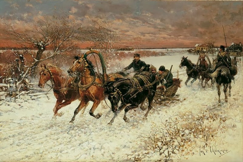 Village Race, vintage artwork by Jan Chełmiński, 12x8" (A4) Poster
