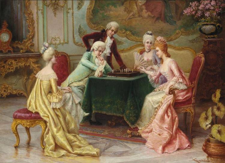 The Chess Game, vintage artwork by Carlo Ferranti, 12x8" (A4) Poster