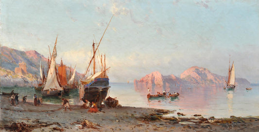 Return of the Fishermen, vintage artwork by Alessandro La Volpe, A3 (16x12") Poster Print