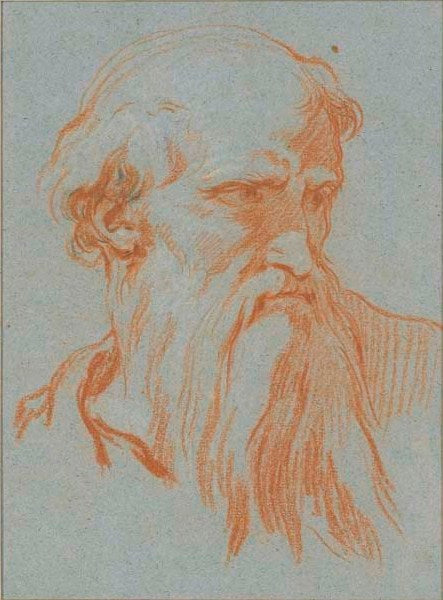 Head of an Old Beared Man, vintage artwork by Charles-Joseph Natoire, 12x8" (A4) Poster