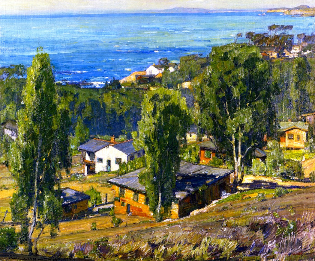 Houses at Arch Beach, vintage artwork by William Wendt, 12x8" (A4) Poster