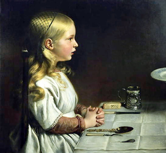 Florence Cope Saying Grace at Dinnertime, vintage artwork by Charles West Cope, A3 (16x12") Poster Print