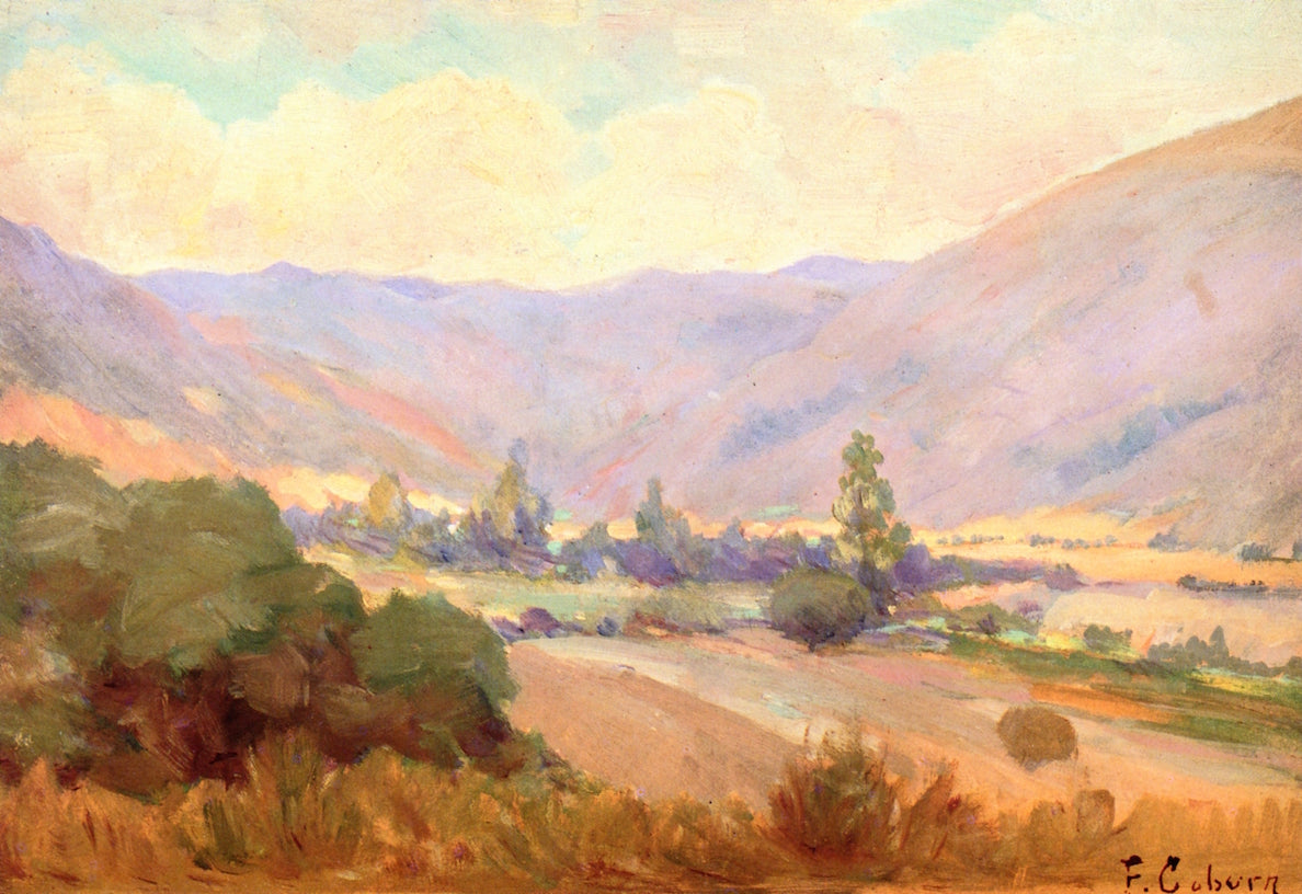 Meadow; Surrounding Mountains, vintage artwork by Frank Coburn, 12x8" (A4) Poster