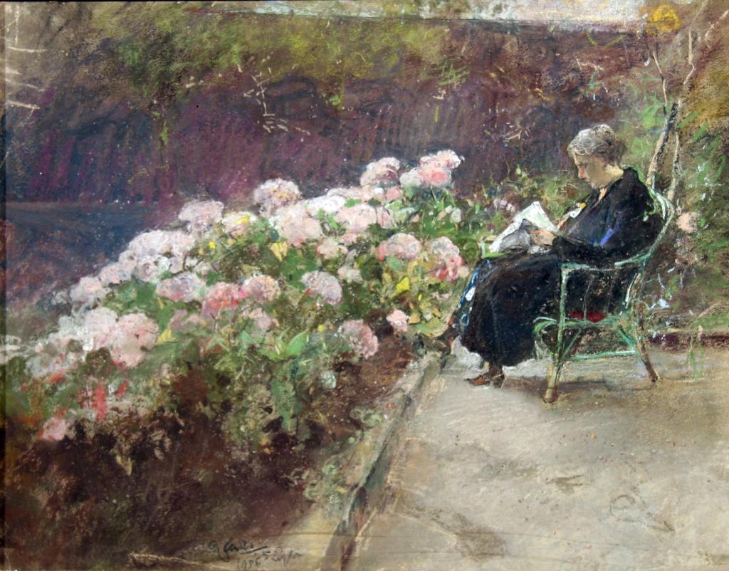 Woman in the Garden, vintage artwork by Giuseppe Casciaro, 12x8" (A4) Poster