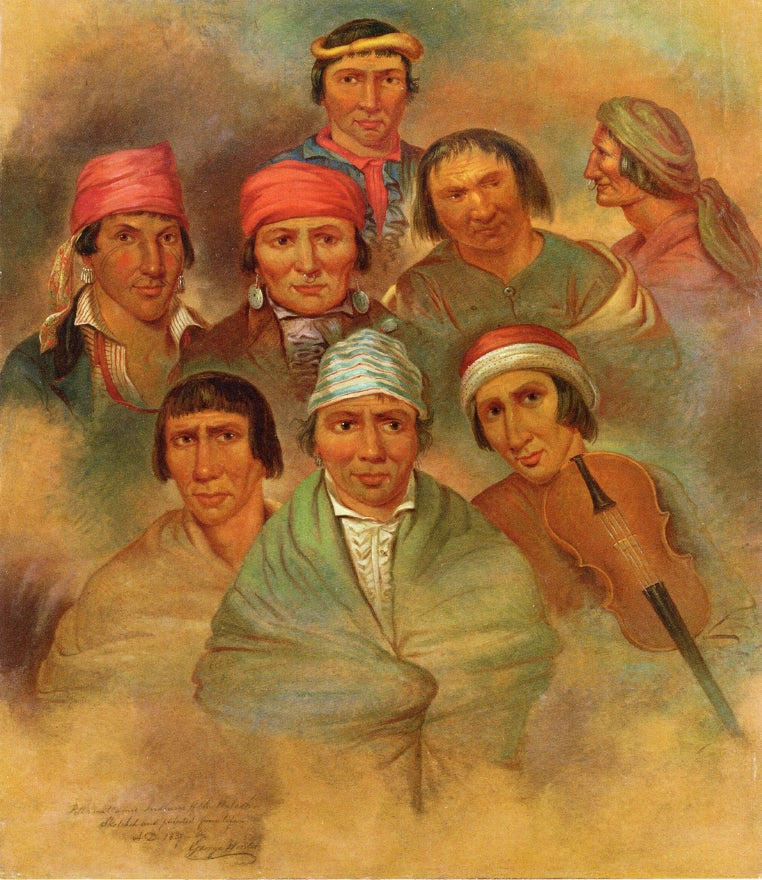 Eight Potawatomi Natives, vintage artwork by George Winter, A3 (16x12") Poster Print