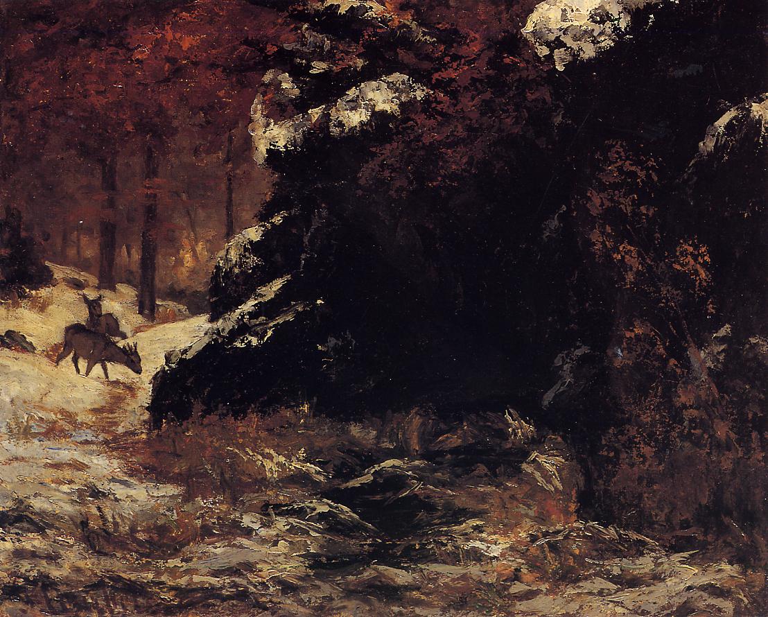 Deer in the Snow, vintage artwork by Gustave Courbet, A3 (16x12") Poster Print