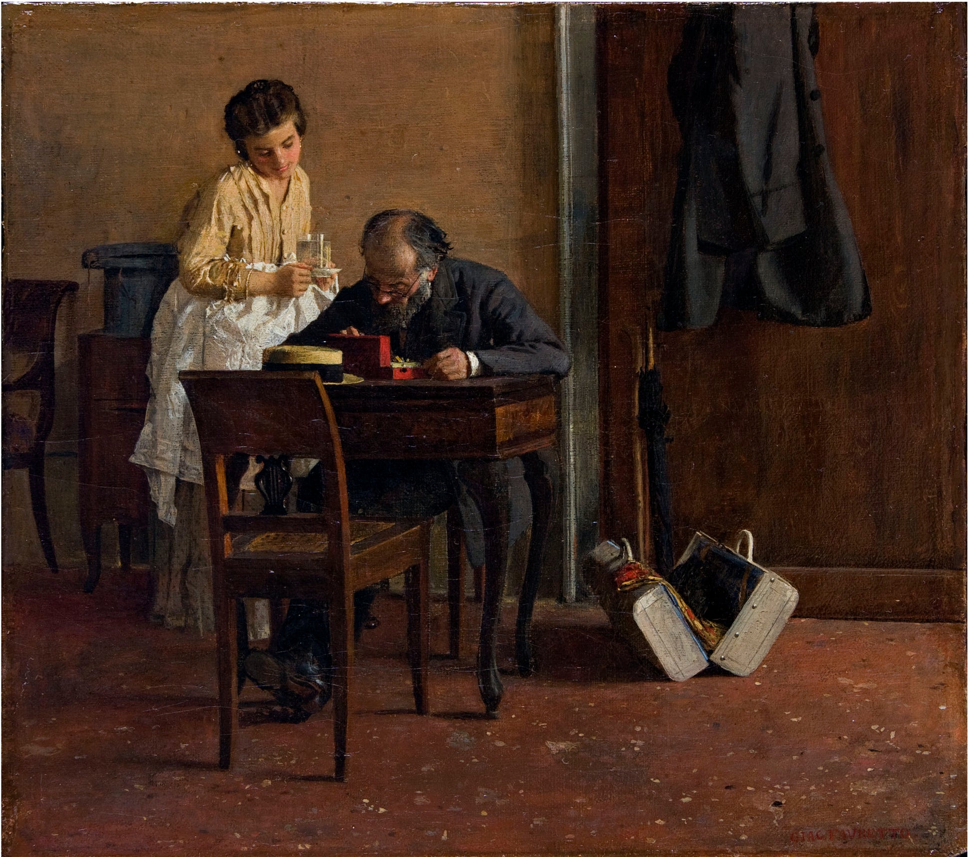 After the Trip, vintage artwork by Giacomo Favretto, 12x8" (A4) Poster