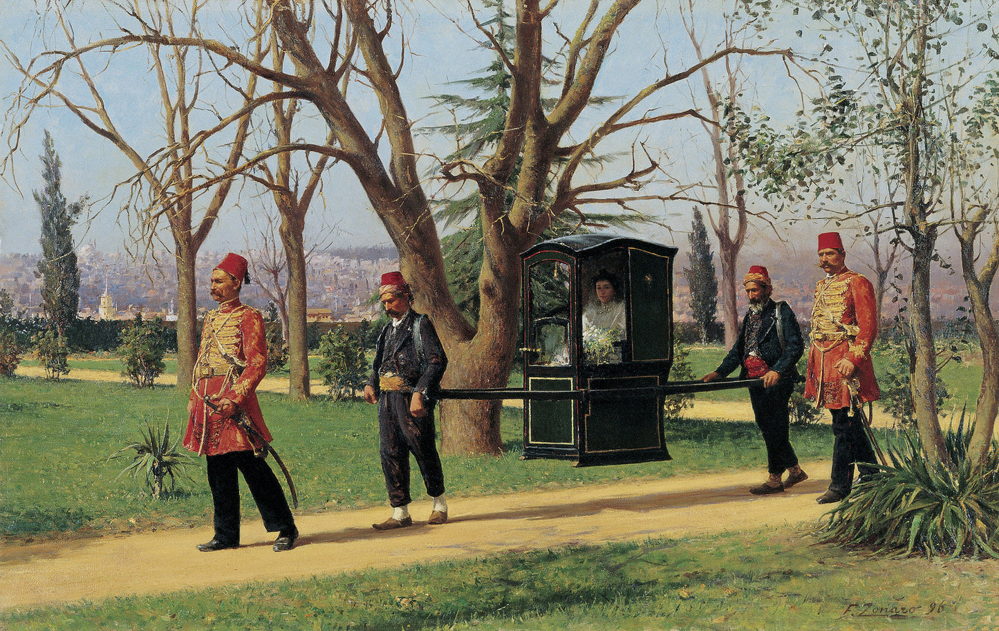 he English Ambassador Riding in a Palanquin by Fausto Zonaro,A3(16x12")Poster