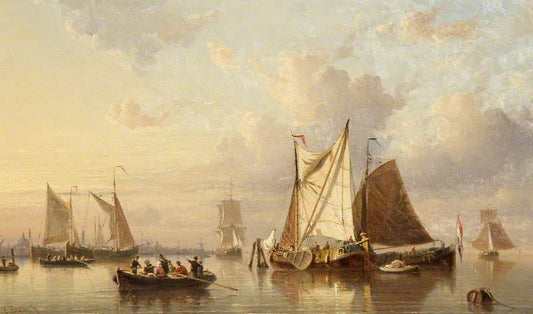 Small Seascape with Shipping, Evening Effect, vintage artwork by Everhardus Koster, A3 (16x12") Poster Print