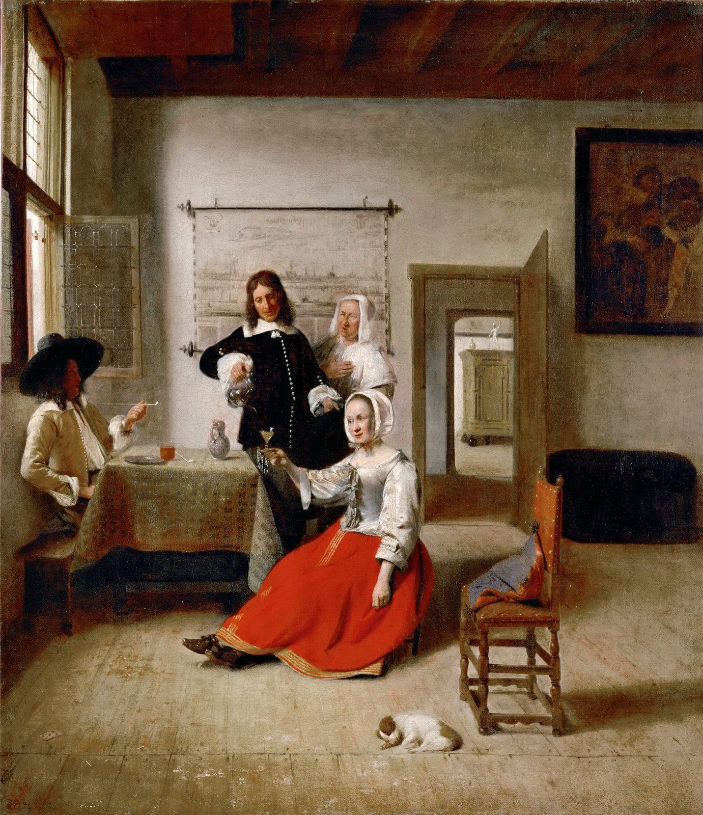 Young Woman Drinking, vintage artwork by Pieter de Hooch, 12x8" (A4) Poster