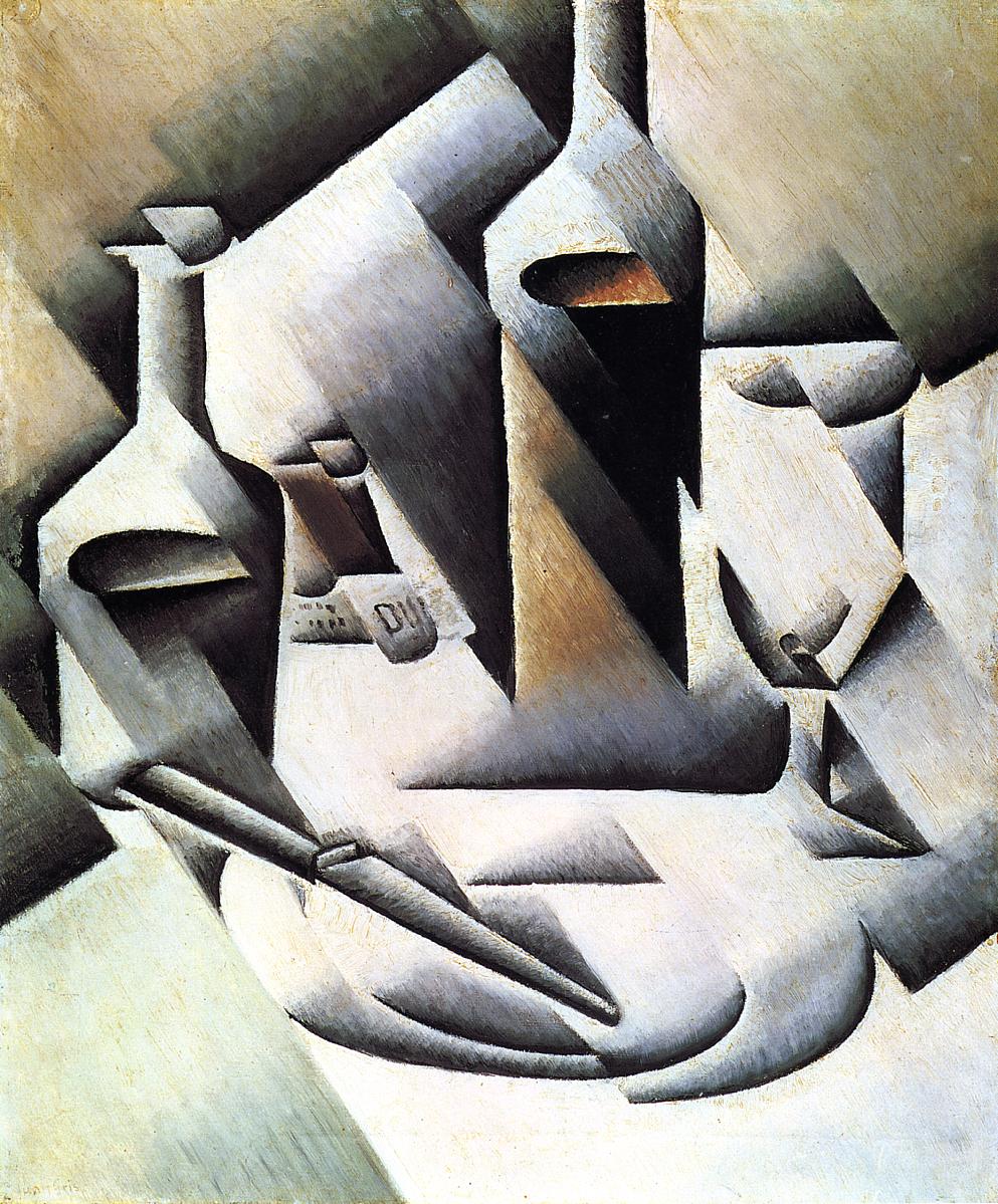 Bottles and Knife, vintage artwork by Juan Gris, 12x8" (A4) Poster